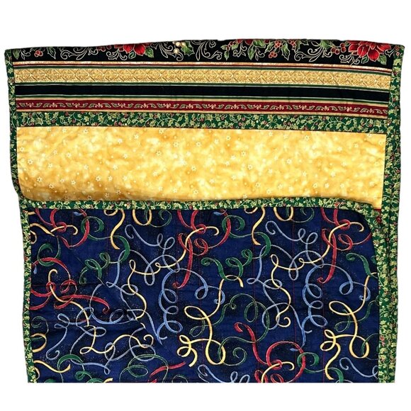 Christmas Handmade Pieced Quilted Table Runner 56" Poinsettias Holly Reversable - Picture 3 of 13